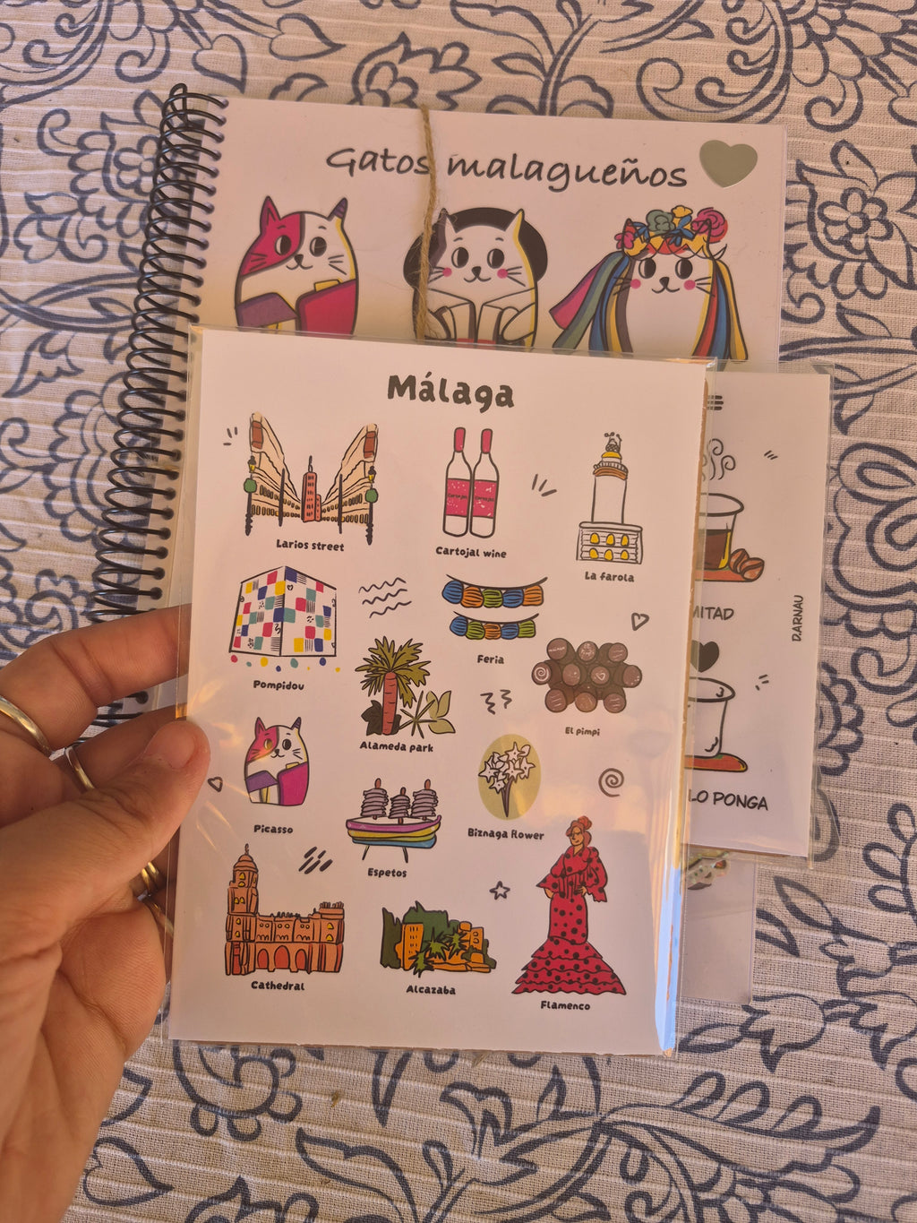 Pack libreta gatos malagueños + 2 postales A6 + pegatinas