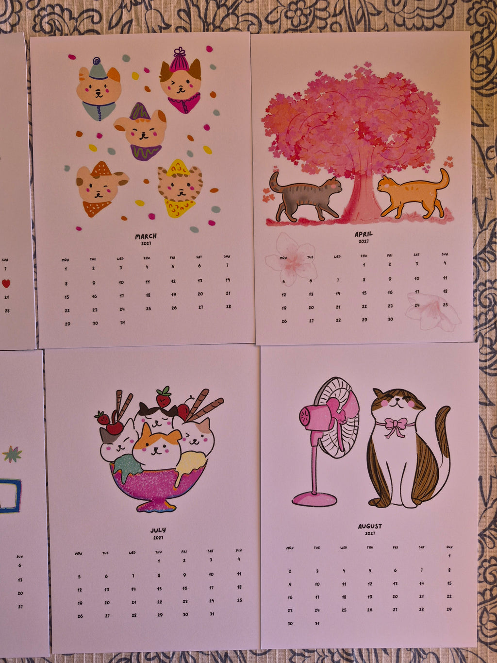 Calendario 2027 de gatitos kawaii