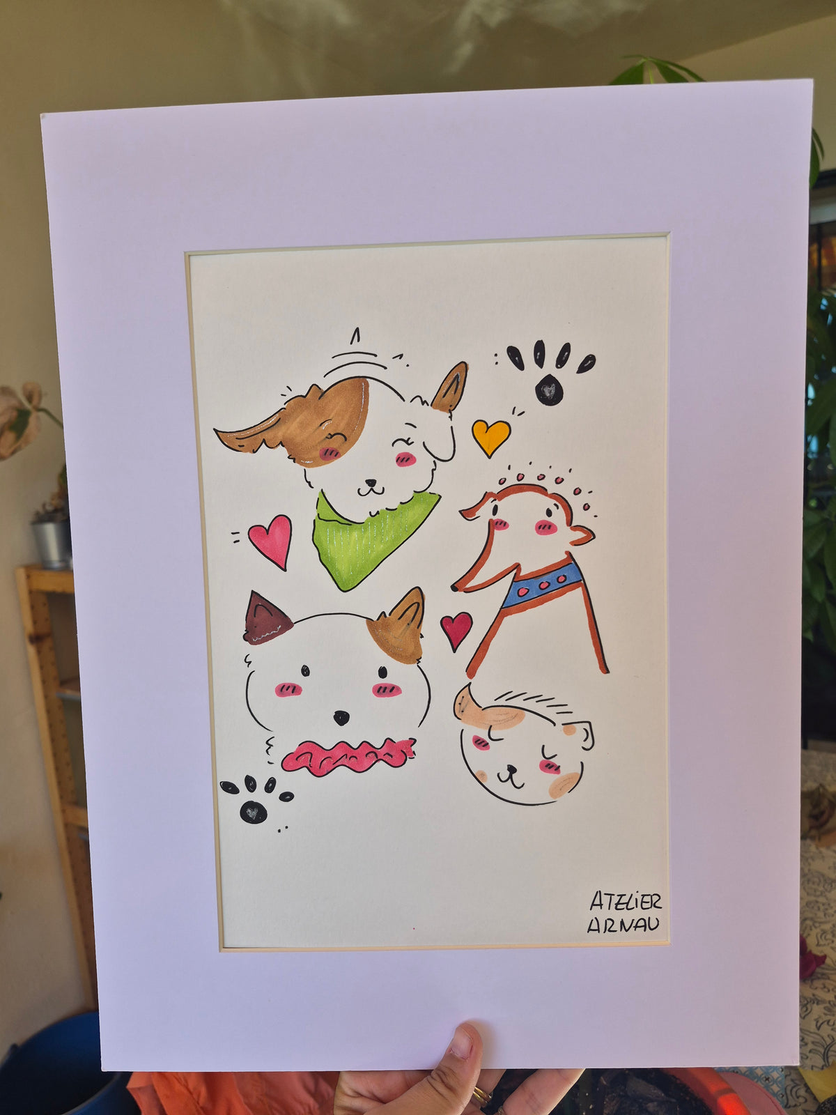 Lámina Perros pintada a mano con Paspartú | Atelier Arnau