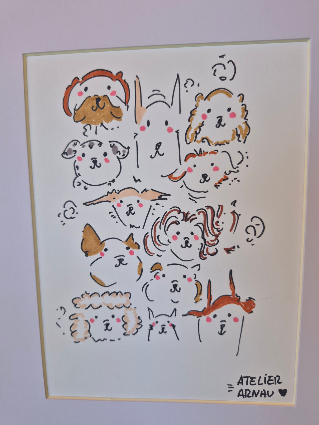 Lámina Perros pintada a mano con Paspartú | Atelier Arnau