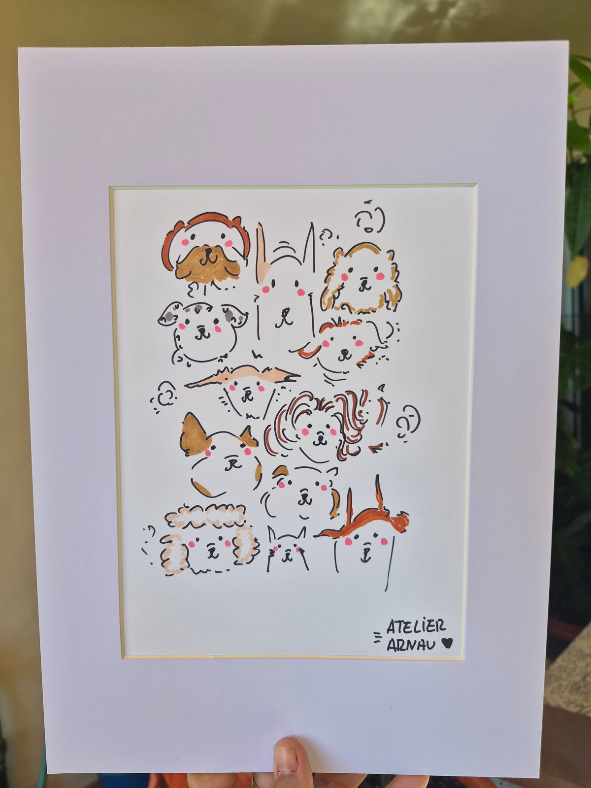 Lámina Perros pintada a mano con Paspartú | Atelier Arnau