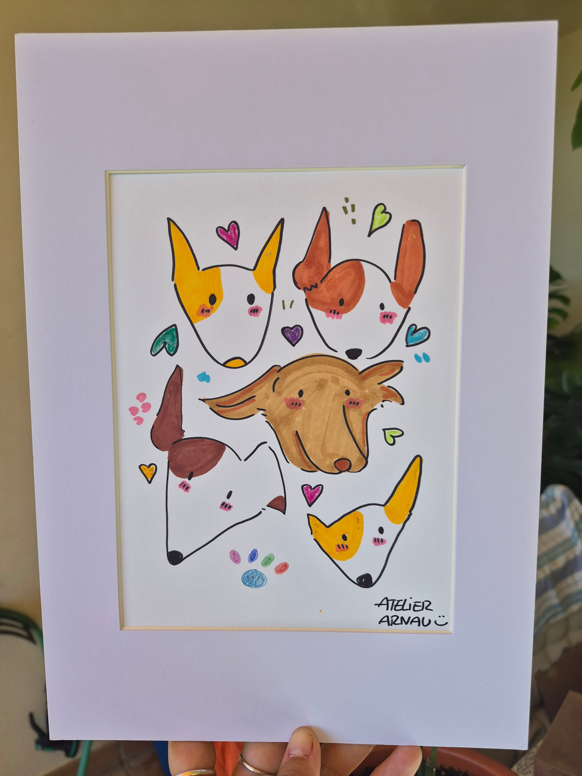 Lámina Podencos pintada a mano con Paspartú | Atelier Arnau