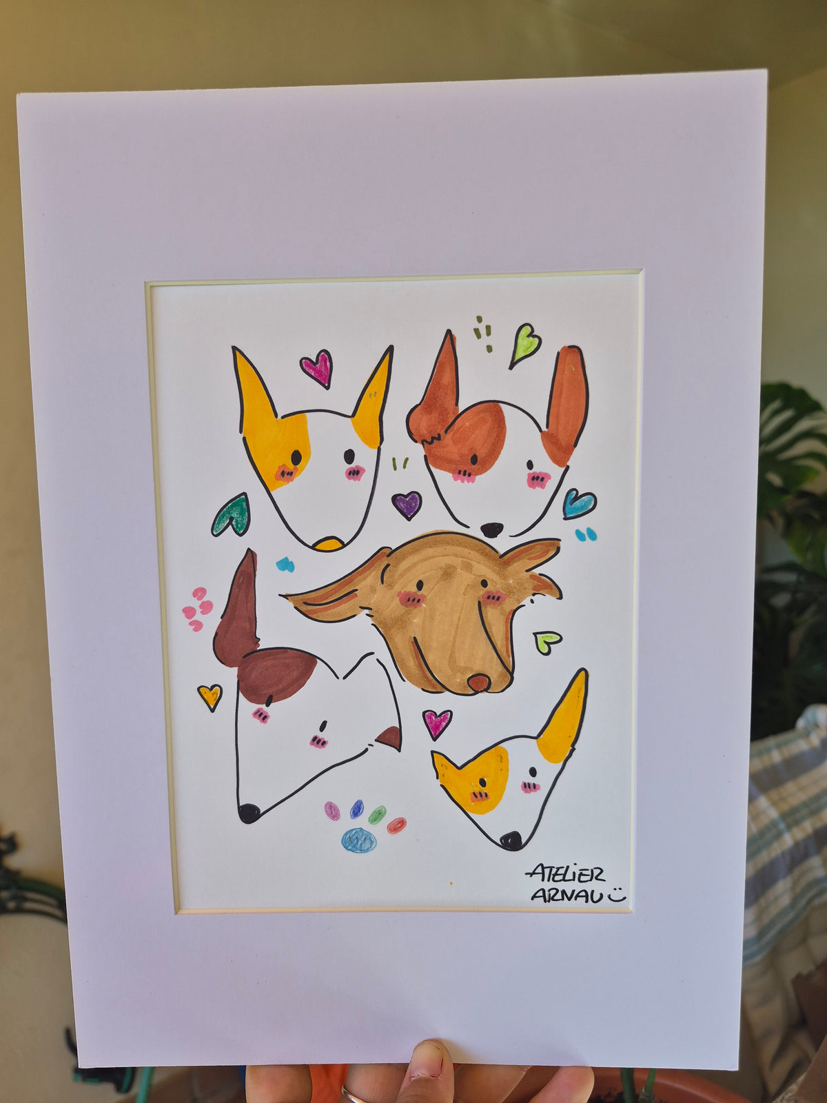 Lámina Podencos pintada a mano con Paspartú | Atelier Arnau