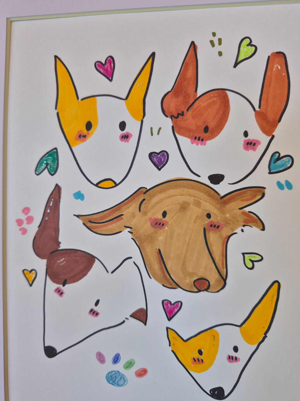 Lámina Podencos pintada a mano con Paspartú | Atelier Arnau