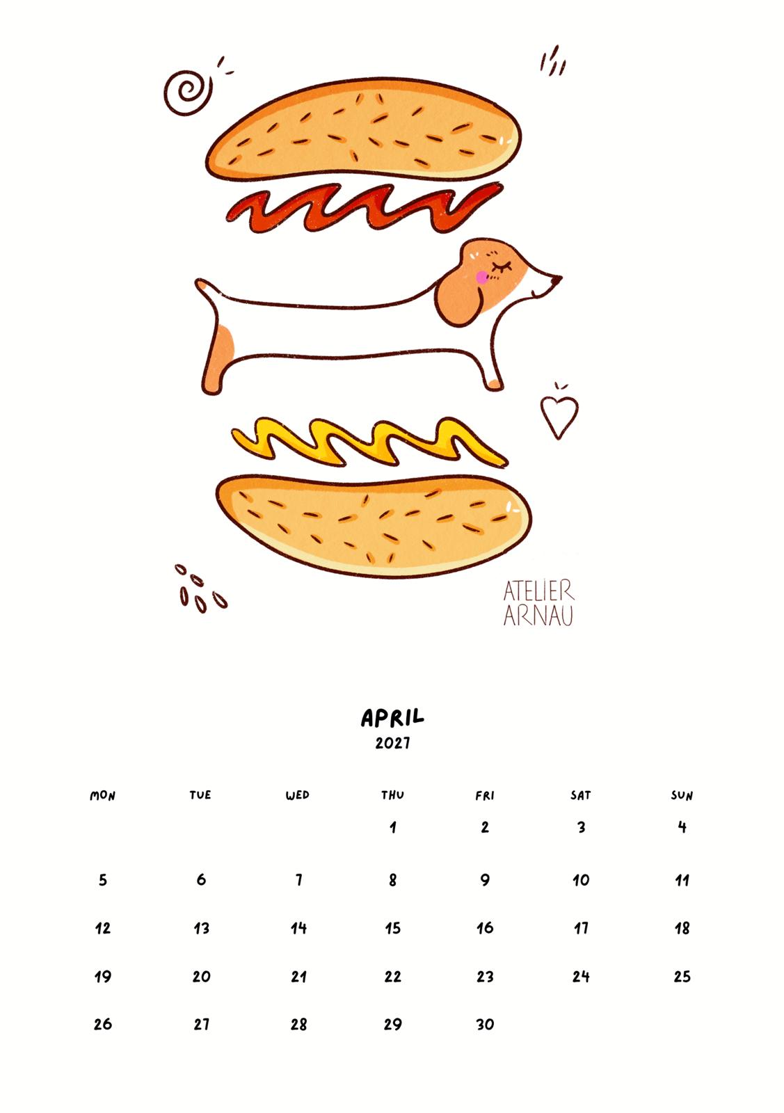 Calendario 2027 de perritos kawaii