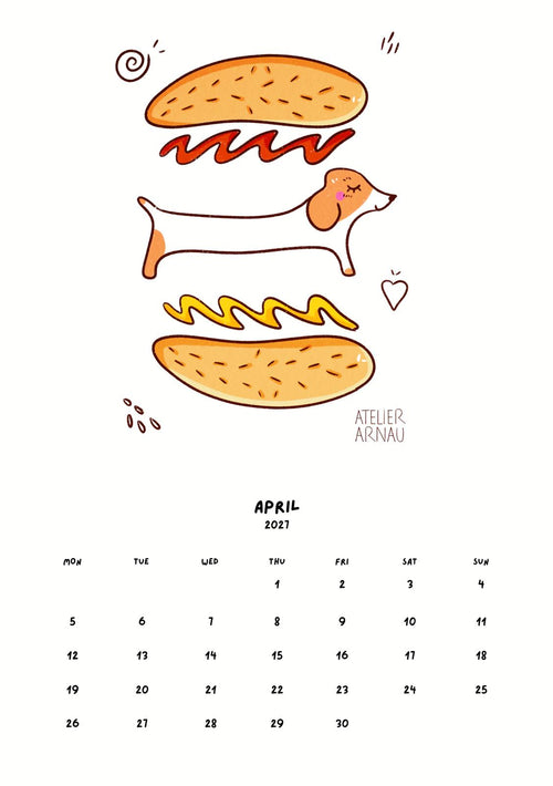 Calendario 2027 de perritos kawaii
