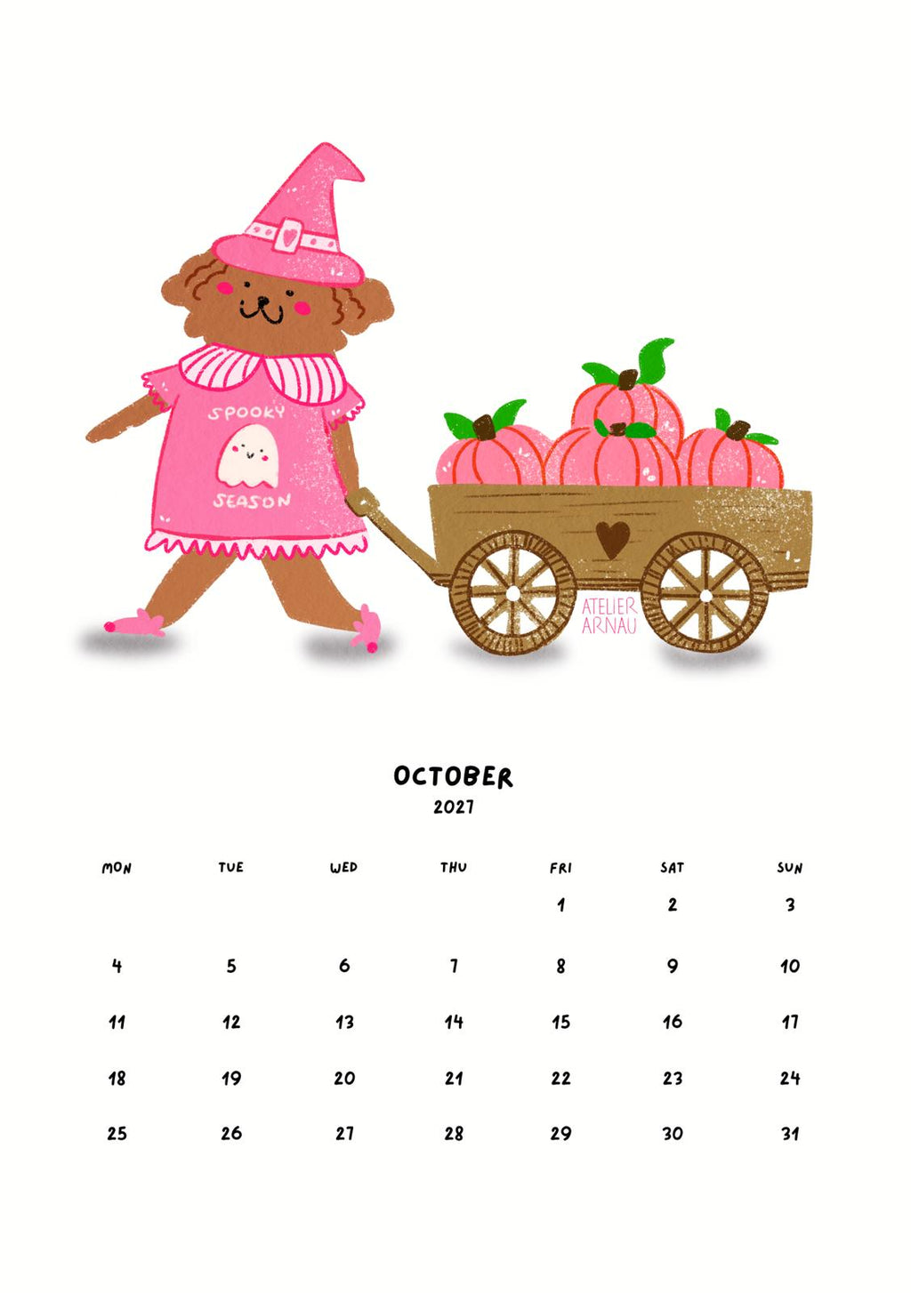 Calendario 2027 de perritos kawaii