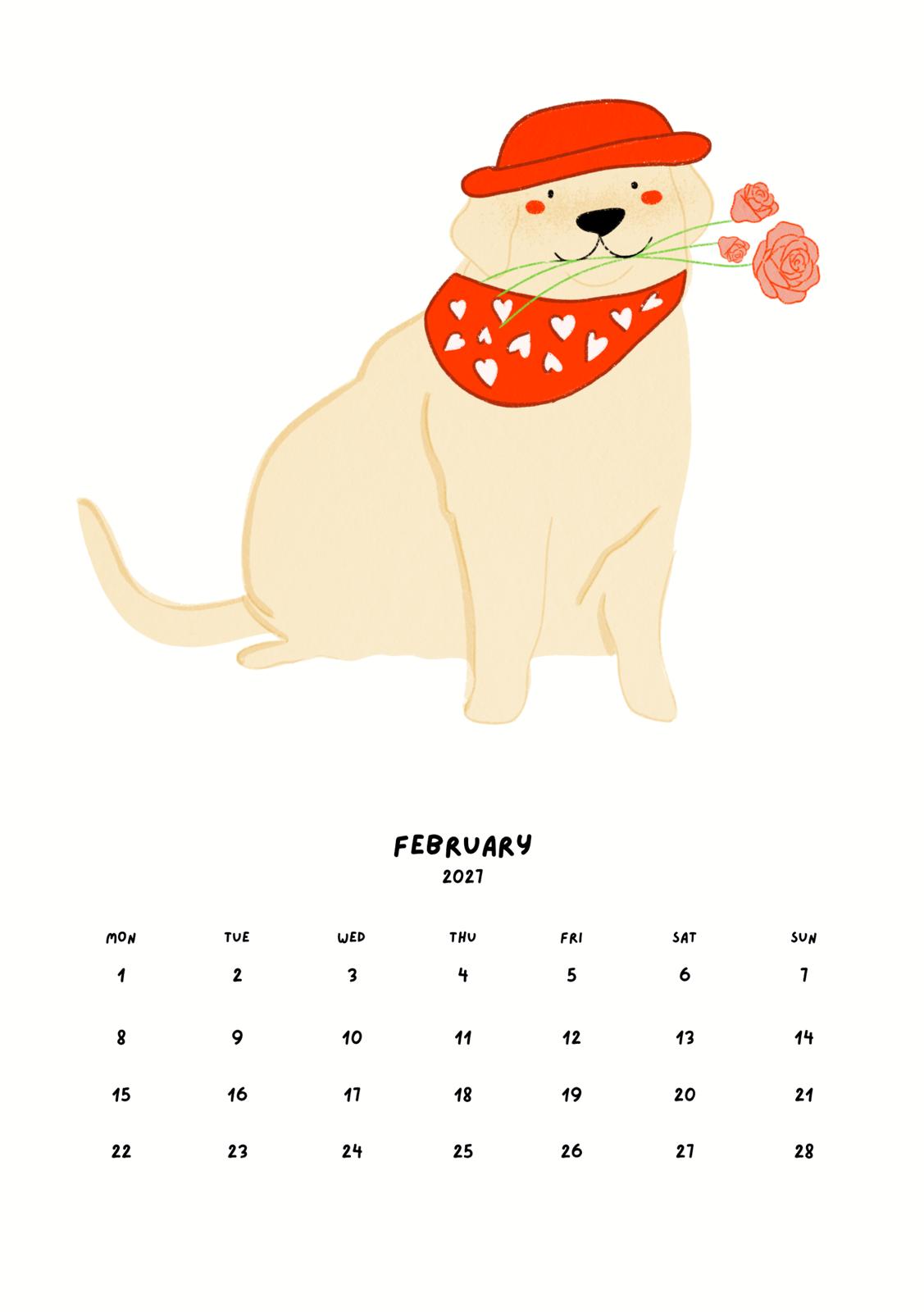 Calendario 2027 de perritos kawaii
