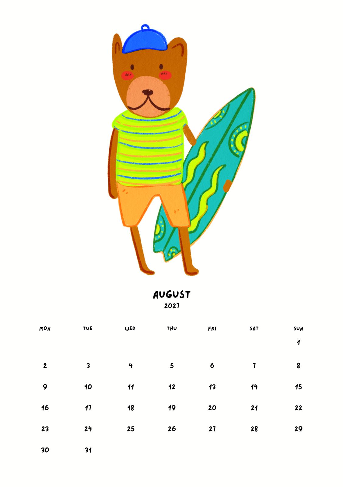 Calendario 2027 de perritos kawaii
